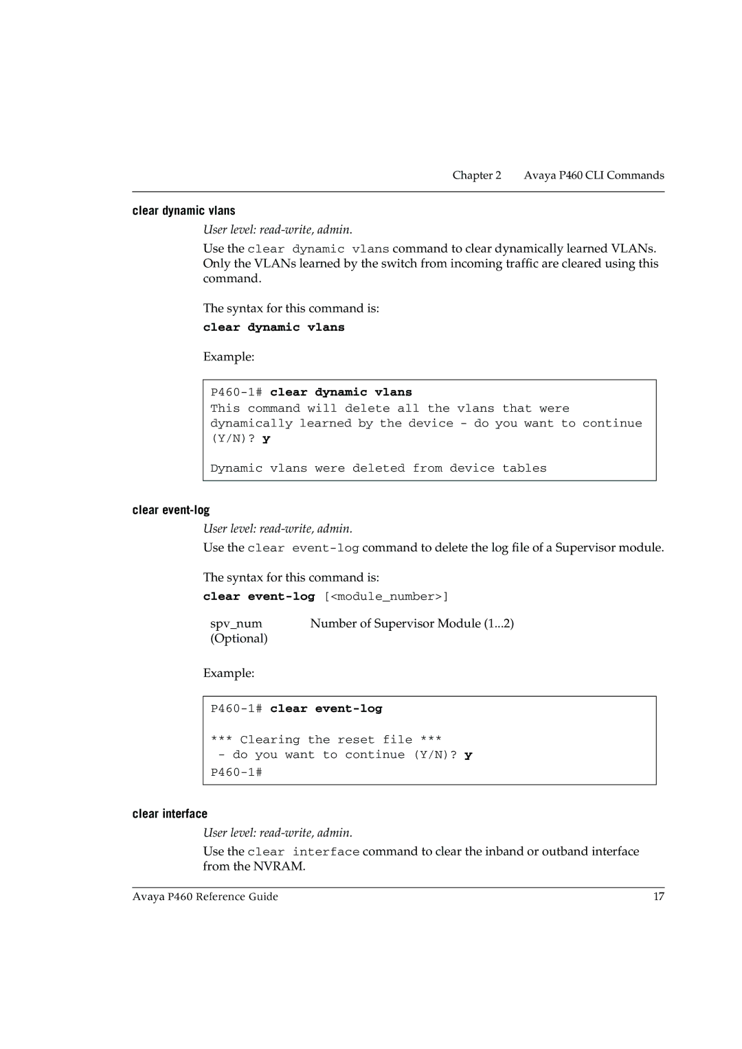 Cambridge SoundWorks manual Clear dynamic vlans, P460-1#clear dynamic vlans, P460-1#clear event-log 