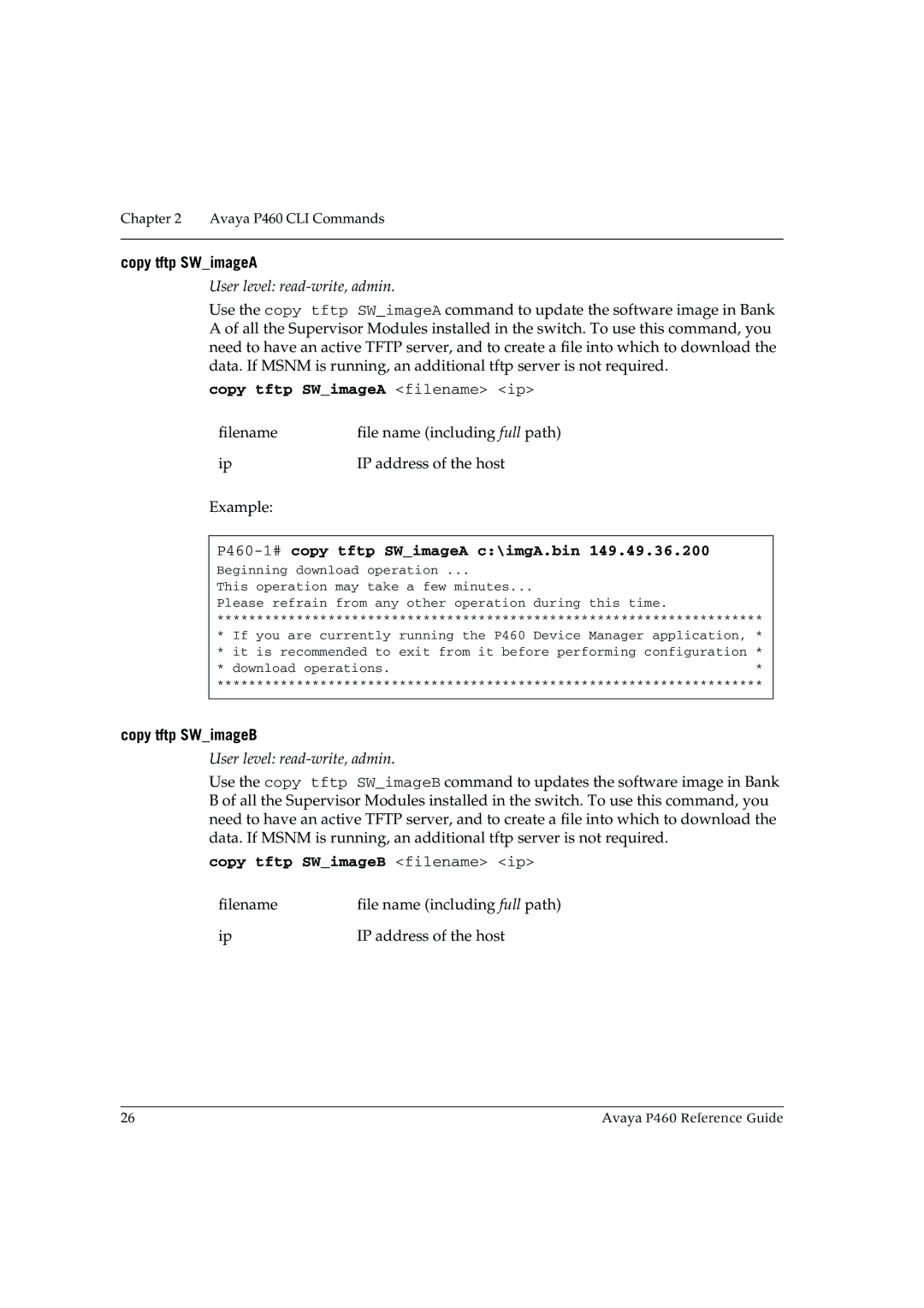 Cambridge SoundWorks manual Copy tftp SWimageA filename ip, P460-1#copy tftp SWimageA c\imgA.bin, Copy tftp SWimageB 