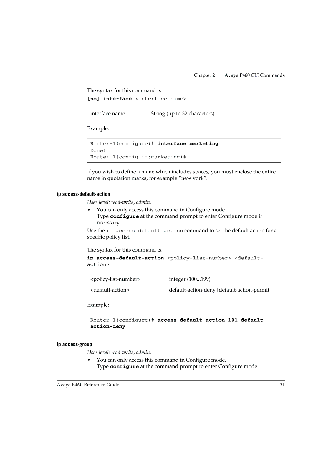 Cambridge SoundWorks P460 manual Ip access-default-action, Ip access-group 