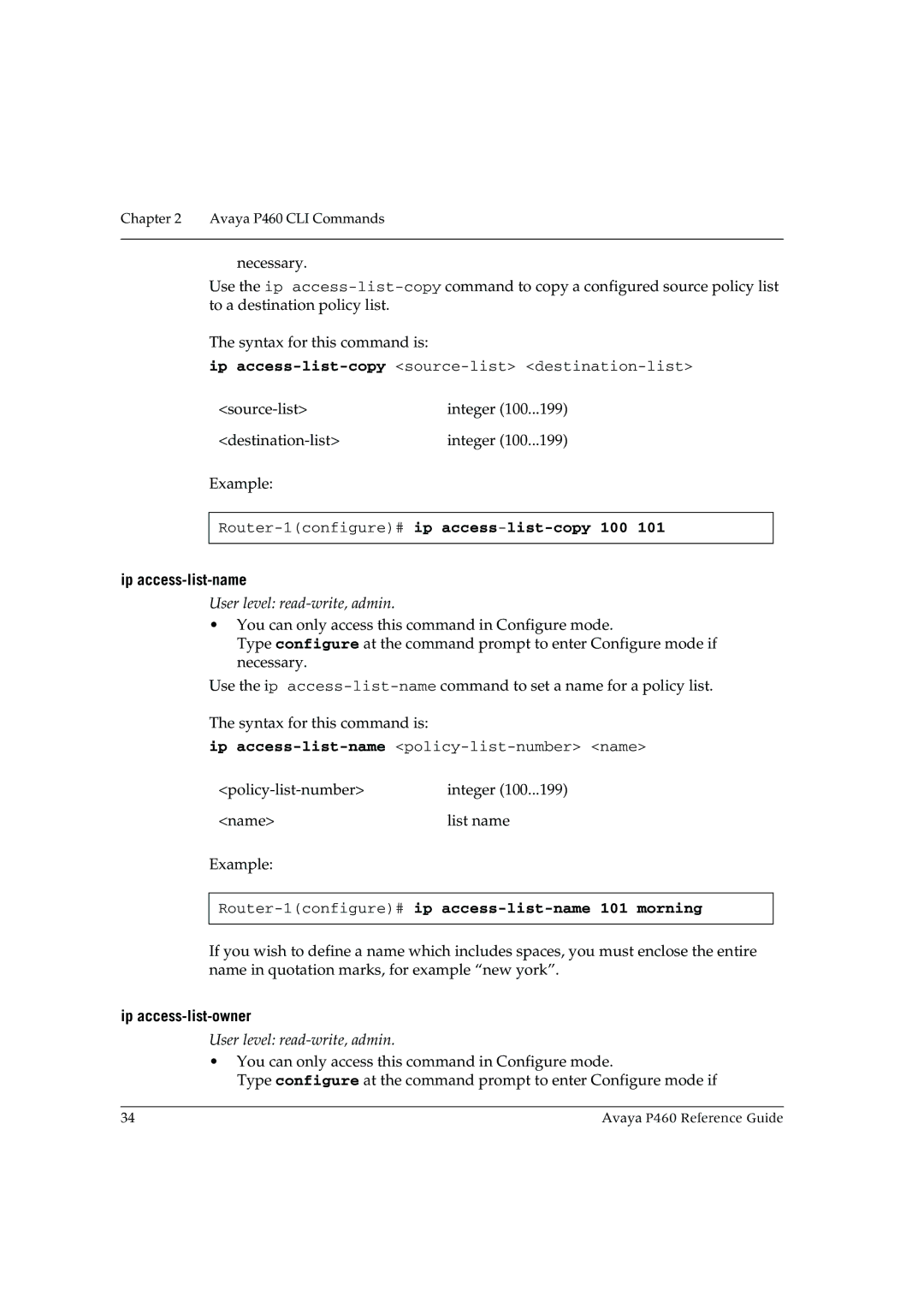 Cambridge SoundWorks P460 manual Router-1configure#ip access-list-copy 100, Ip access-list-name, Ip access-list-owner 