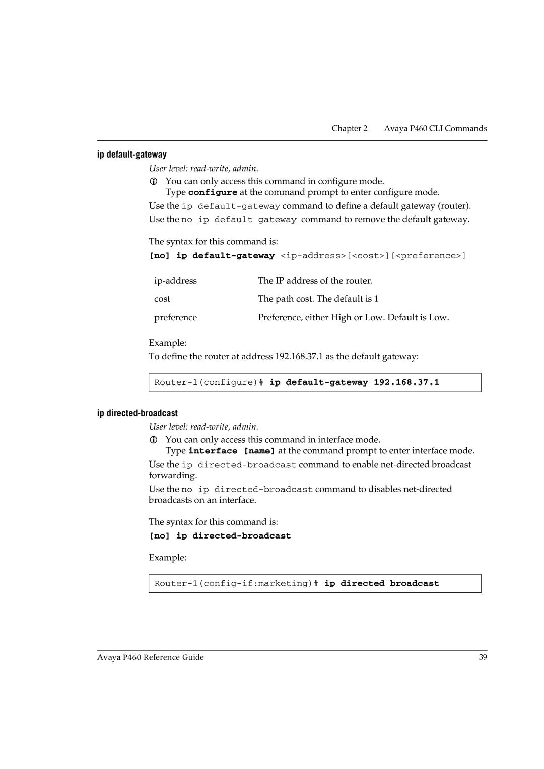 Cambridge SoundWorks P460 manual Ip default-gateway, Router-1configure#ip default-gateway, Ip directed-broadcast 