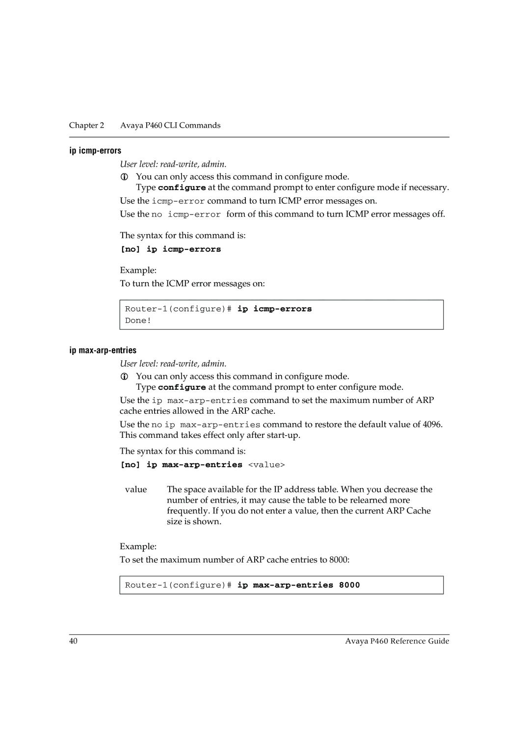 Cambridge SoundWorks P460 manual Ip icmp-errors, No ip icmp-errors, Ip max-arp-entries, No ip max-arp-entries value 