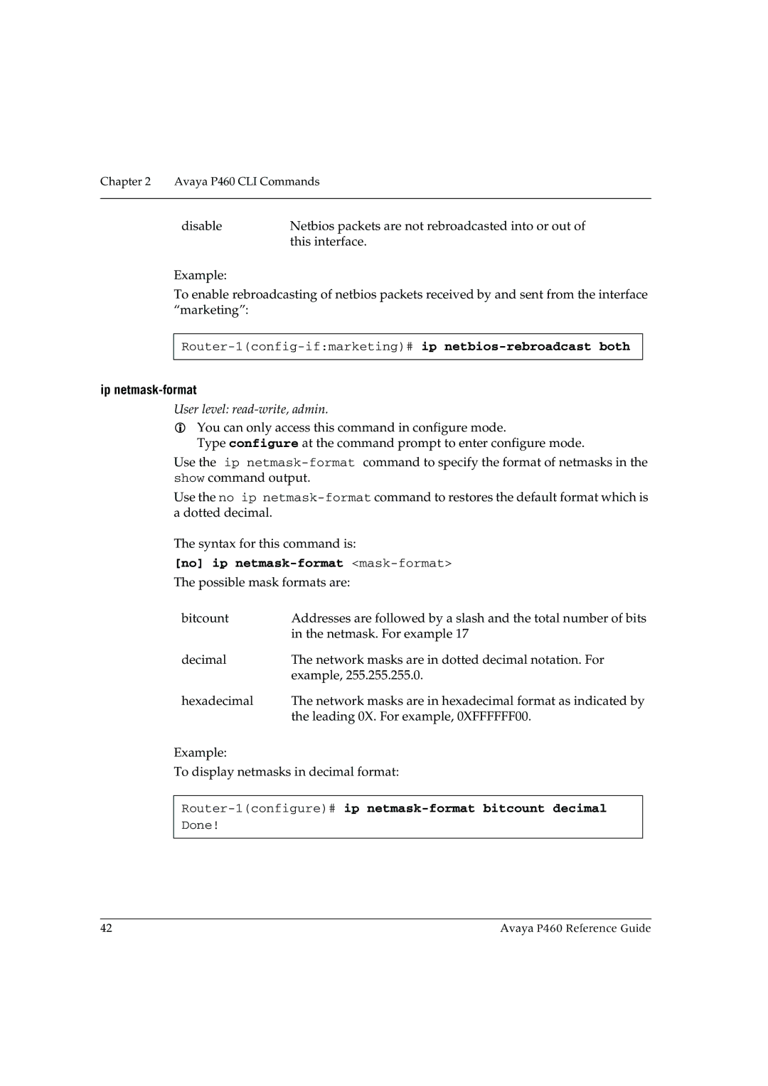 Cambridge SoundWorks P460 manual Ip netmask-format, No ip netmask-format mask-format 