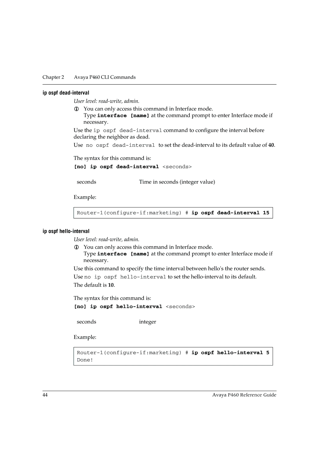 Cambridge SoundWorks P460 manual Ip ospf dead-interval, No ip ospf dead-interval seconds, Ip ospf hello-interval 