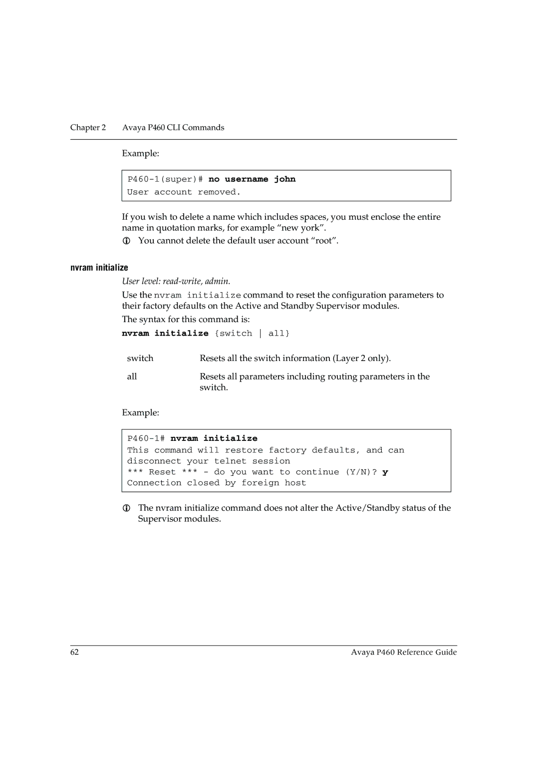 Cambridge SoundWorks manual P460-1super#no username john, Nvram initialize switch all, P460-1#nvram initialize 