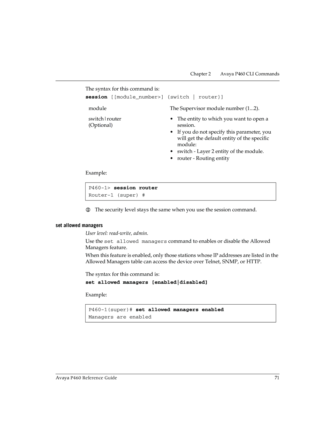 Cambridge SoundWorks manual P460-1session router, Set allowed managers enableddisabled 