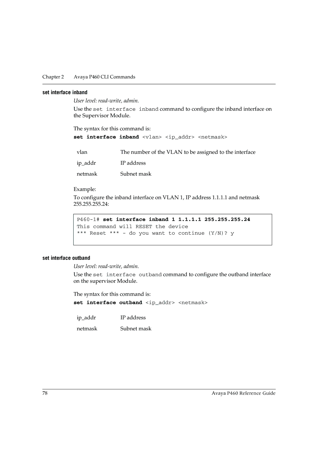 Cambridge SoundWorks manual Set interface inband, P460-1#set interface inband 1 1.1.1.1, Set interface outband 