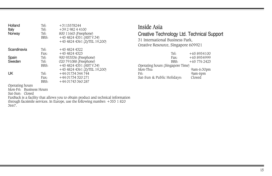 Cambridge SoundWorks PCWorks Speaker System operating instructions Inside Asia, Sweden 