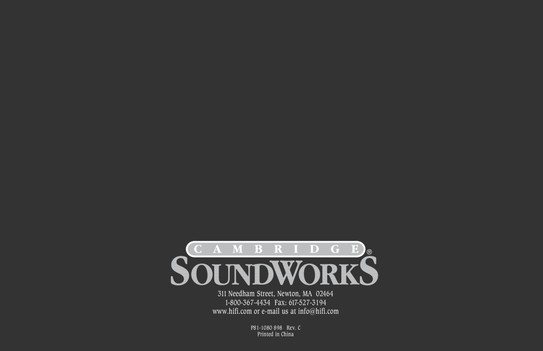 Cambridge SoundWorks PCWorks Speaker System operating instructions Needham Street, Newton, MA 