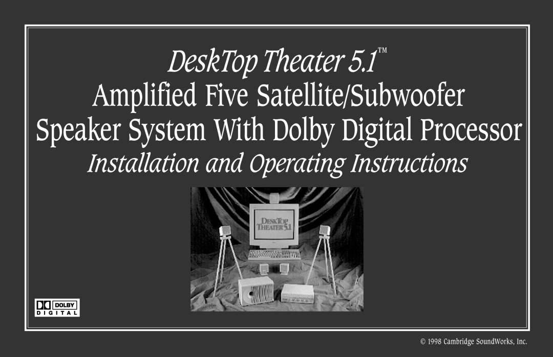 Cambridge SoundWorks Speaker System manual Cambridge SoundWorks, Inc, DeskTop Theater, Amplified Five Satellite/Subwoofer 
