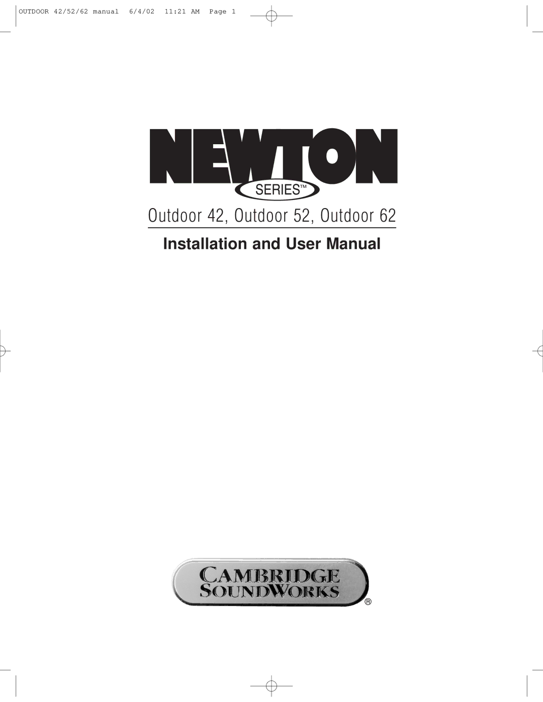 Cambridge SoundWorks Speaker user manual Outdoor 42, Outdoor 52, Outdoor 