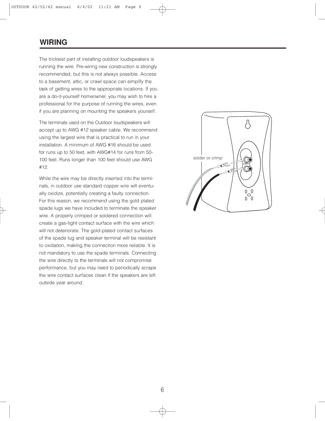 Cambridge SoundWorks Speaker user manual Wiring 