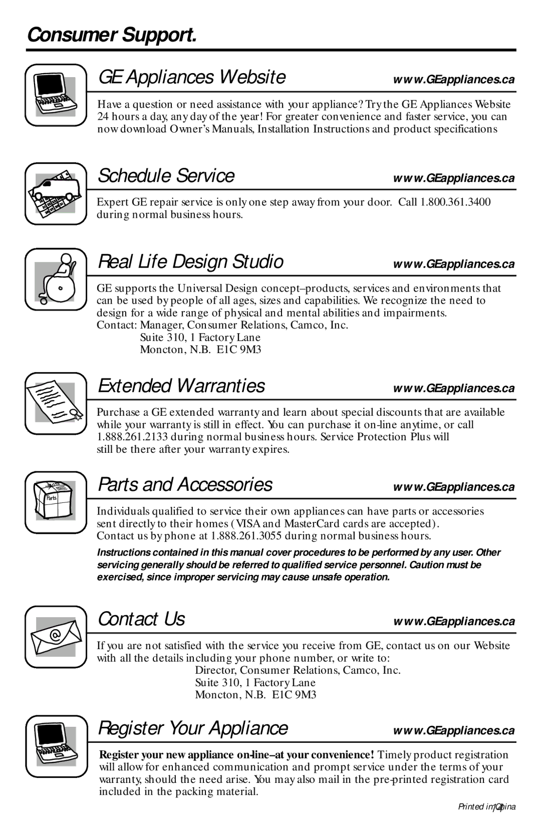 Camco 350A4502P296 Consumer Support GE Appliances Website Schedule Service, Real Life Design Studio, Extended Warranties 