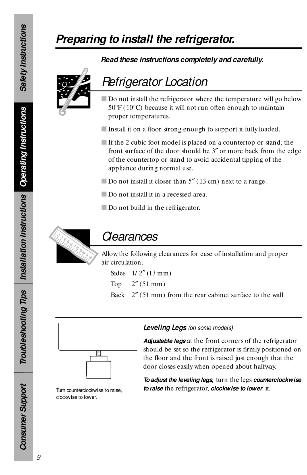 Camco 350A4502P296 owner manual Preparing to install the refrigerator, Read these instructions completely and carefully 