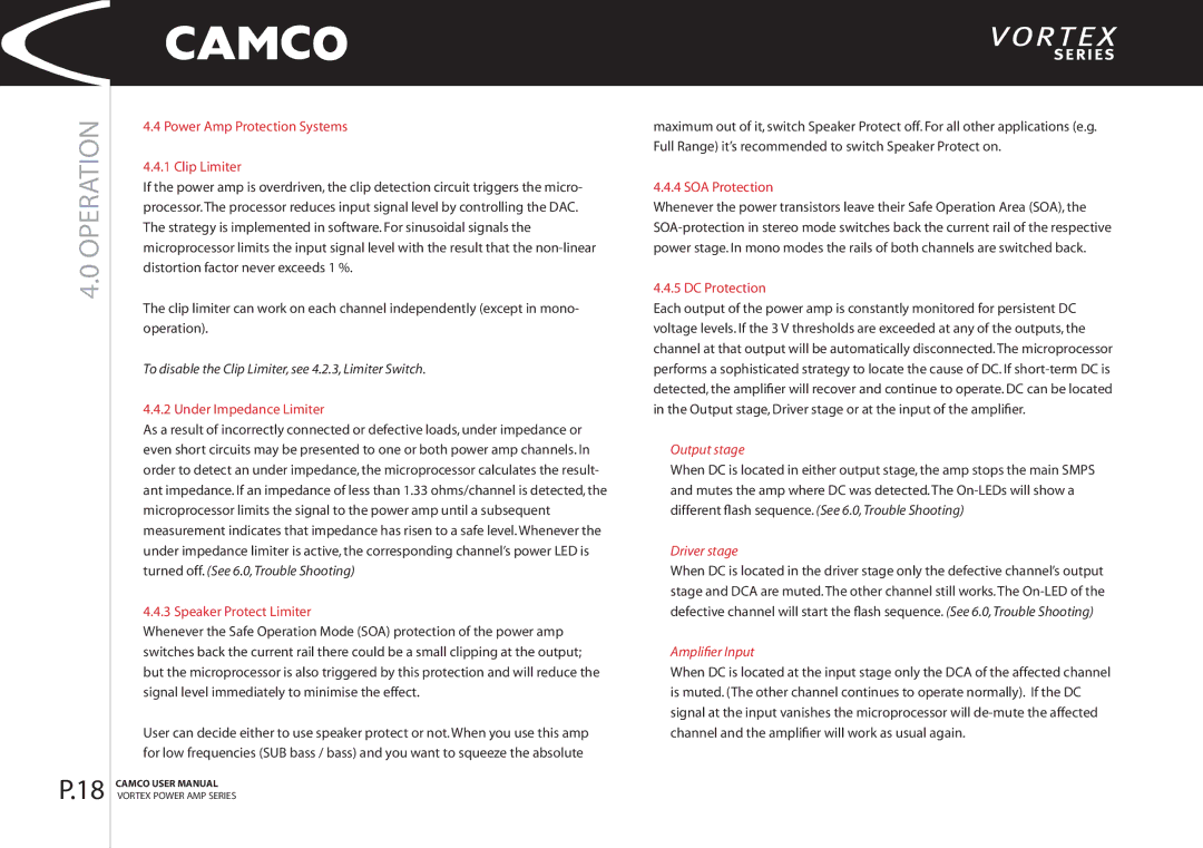 Camco 2.6 manual To disable the Clip Limiter, see 4.2.3, Limiter Switch 