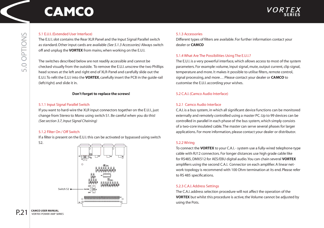 Camco 4, 2.6 manual See .7, Input Signal Chaining 