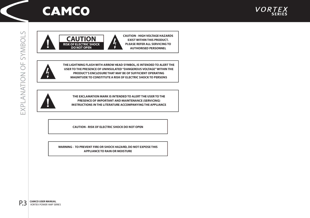 Camco 4, 2.6 manual Explanation of Symbols, Please Refer ALL Servicing to 