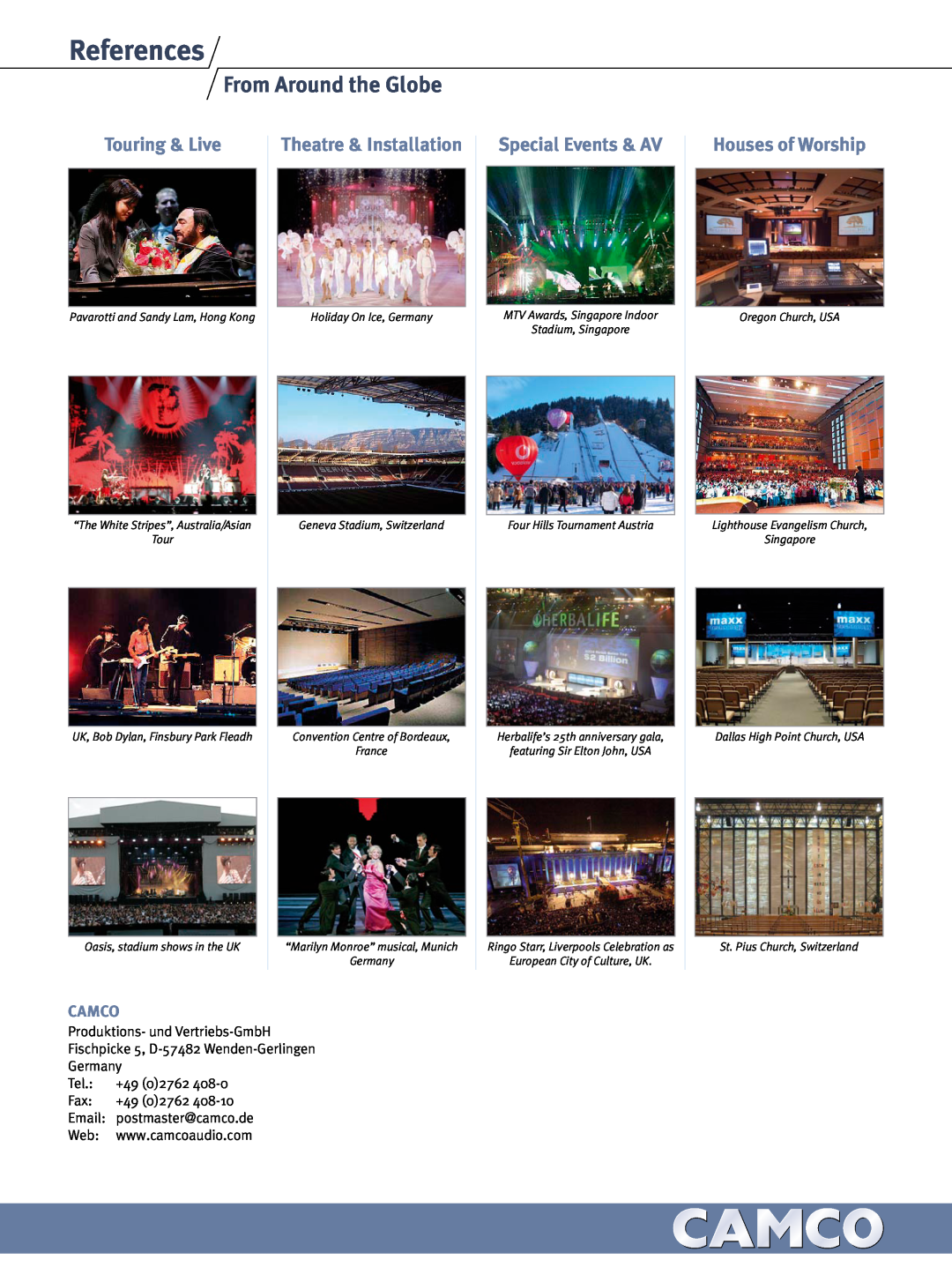 Camco Amplifier manual References, From Around the Globe, Camco, Touring & Live, Special Events & AV, Houses of Worship 