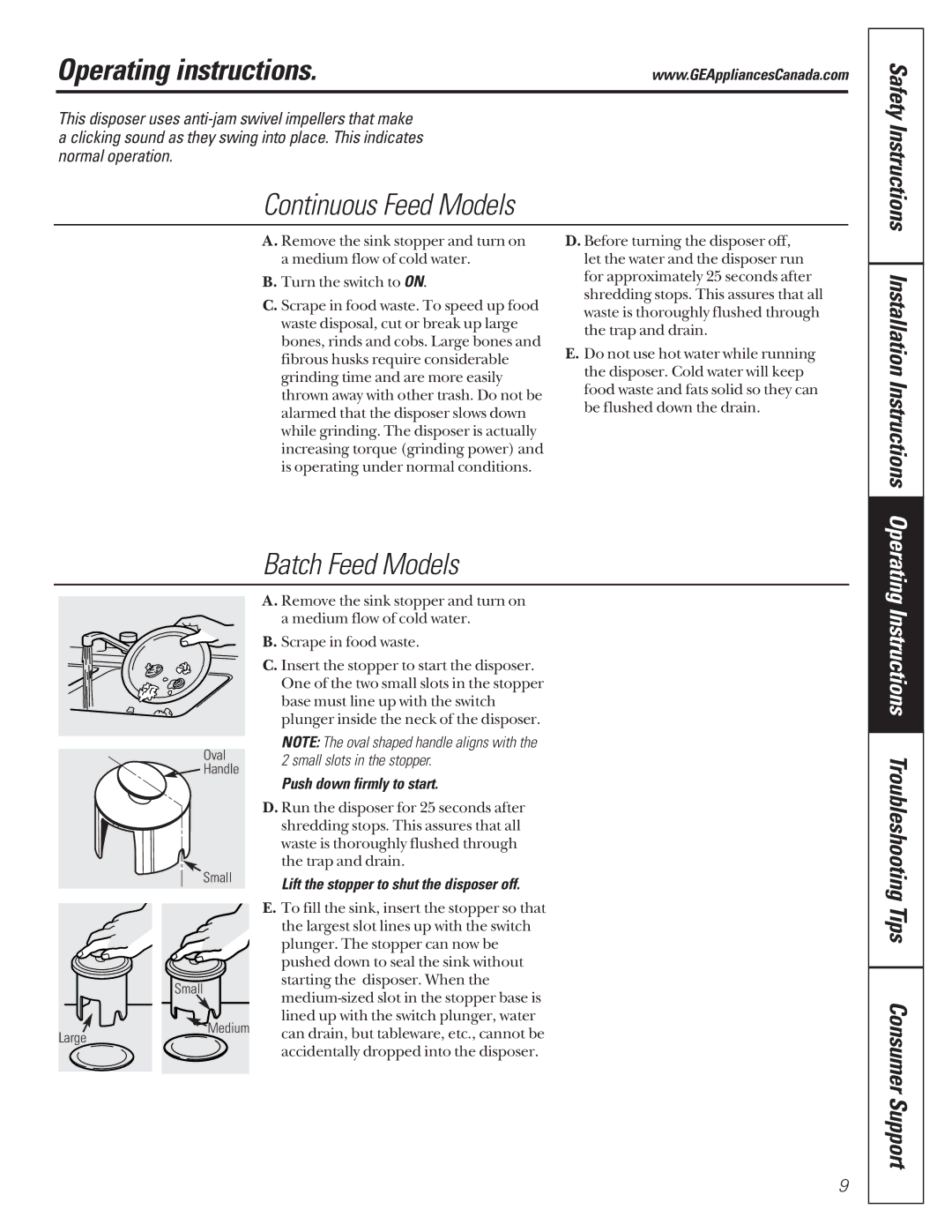 Camco GFC700F, GFC500F, GFB762F Operating instructions, Continuous Feed Models, Batch Feed Models, Safety Instructions 