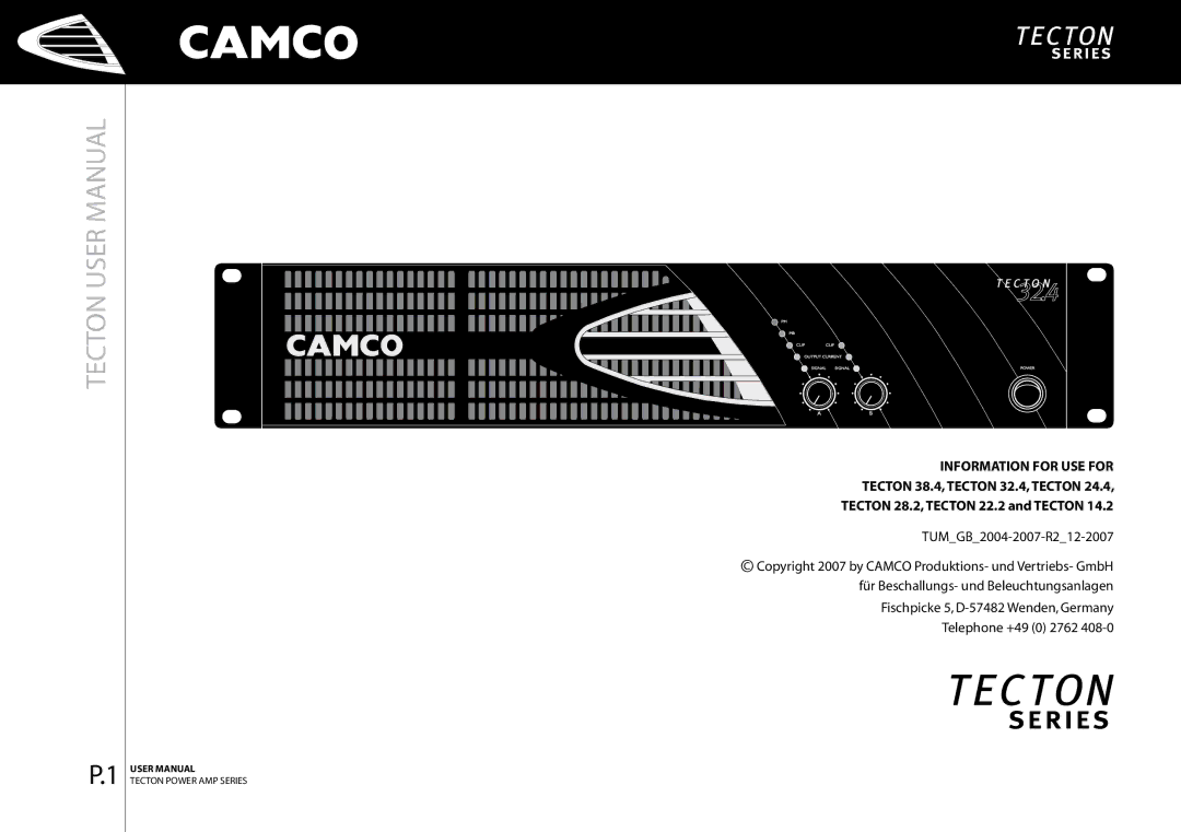 Camco P.0 Series, P.9 Series, P.5 Series, P Series, P.2 Series, P.7 Series, P.3 Series, P.4 Series manual Information for USE for 