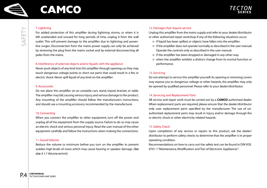 Camco P.3 Series, P.9 Series, P.5 Series, P Series, P.0 Series, P.2 Series, P.7 Series, P.4 Series, P.8 Series, P.6 Series Safety 