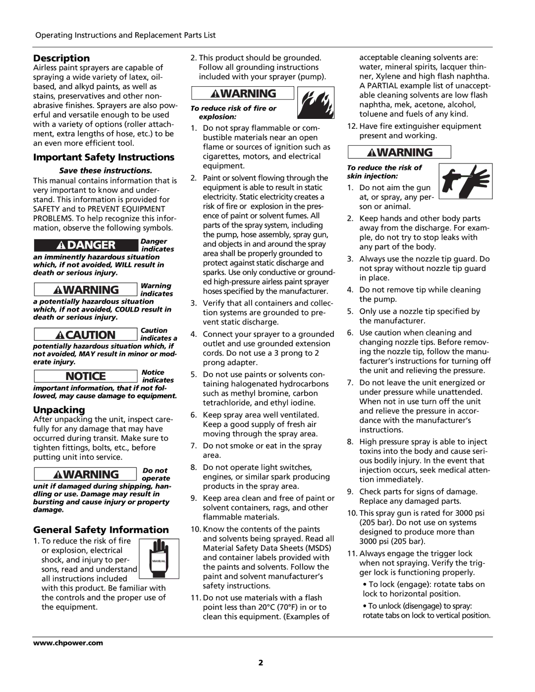 Campbell Hausfeld AL1860 - METAL Description, Important Safety Instructions, Unpacking, General Safety Information 