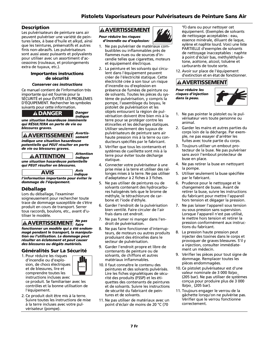 Campbell Hausfeld AL2150 - BLACK, AL1860 - METAL operating instructions Déballage, Généralités Sur La Sécurité 