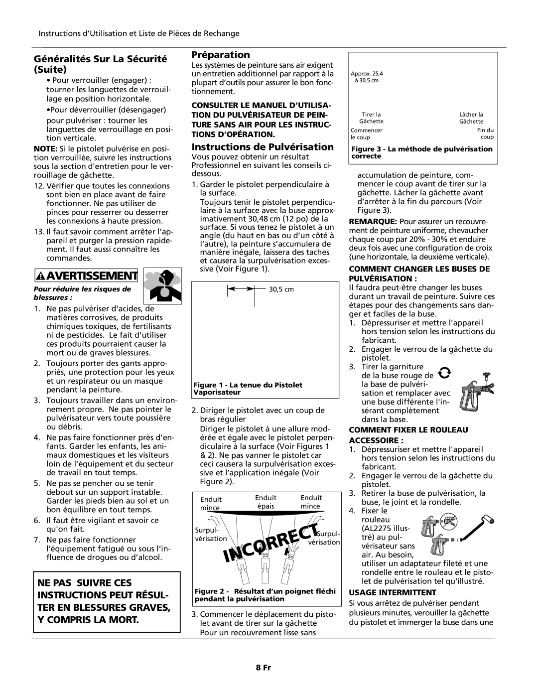 Campbell Hausfeld AL1860 - METAL Généralités Sur La Sécurité Suite, Préparation, Instructions de Pulvérisation 