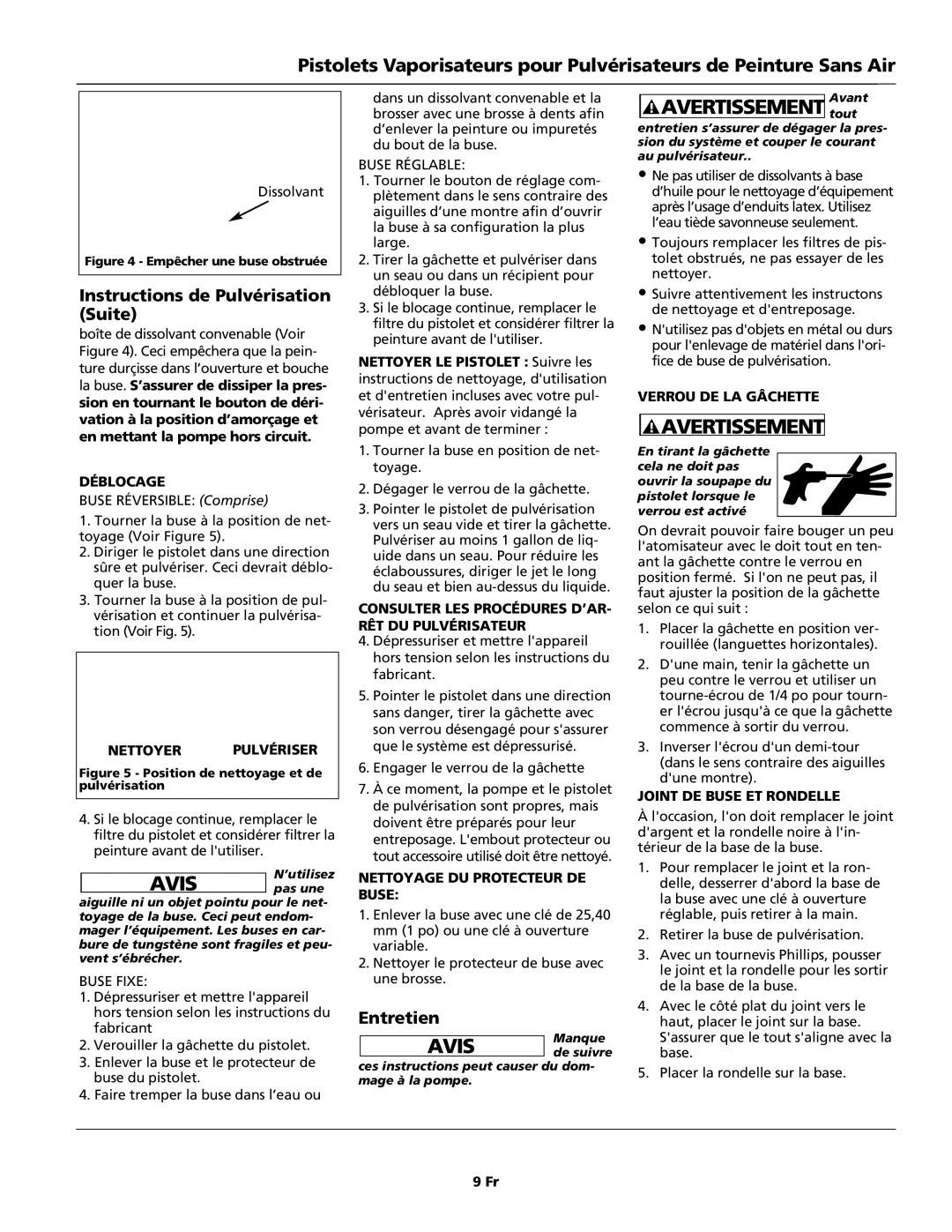 Campbell Hausfeld AL2150 - BLACK, AL1860 - METAL operating instructions Instructions de Pulvérisation Suite, Entretien 