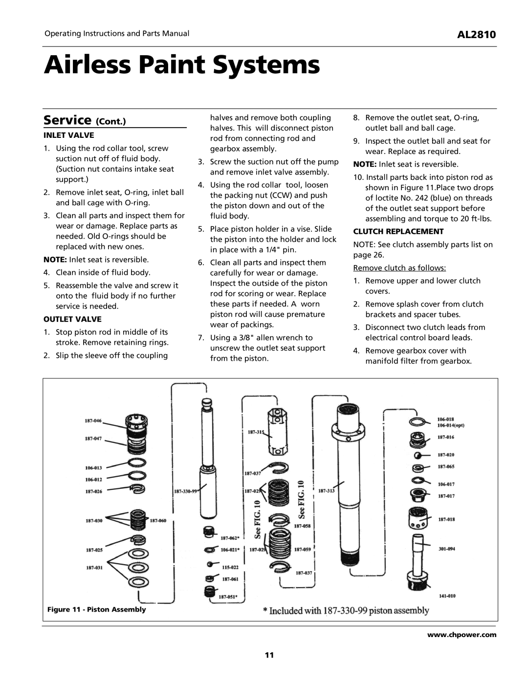 Campbell Hausfeld AL2810 operating instructions Inlet Valve, Outlet Valve, Clutch Replacement 