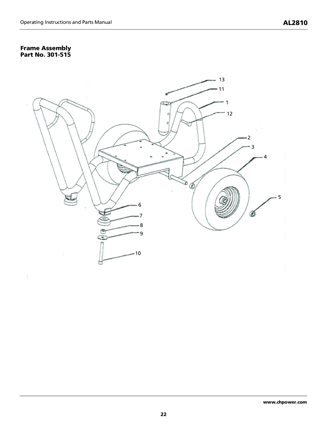 Campbell Hausfeld AL2810 operating instructions Frame Assembly 