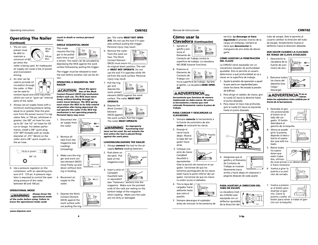 Campbell Hausfeld CHN102 specifications Advertencia Una 