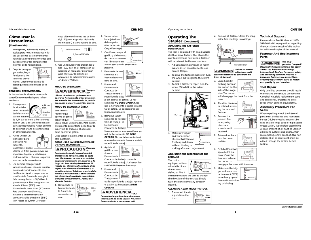 Campbell Hausfeld CHN103 Technical Support, Fastener And Replacement Parts, Tool Repair, Assembly Procedure For Seals 