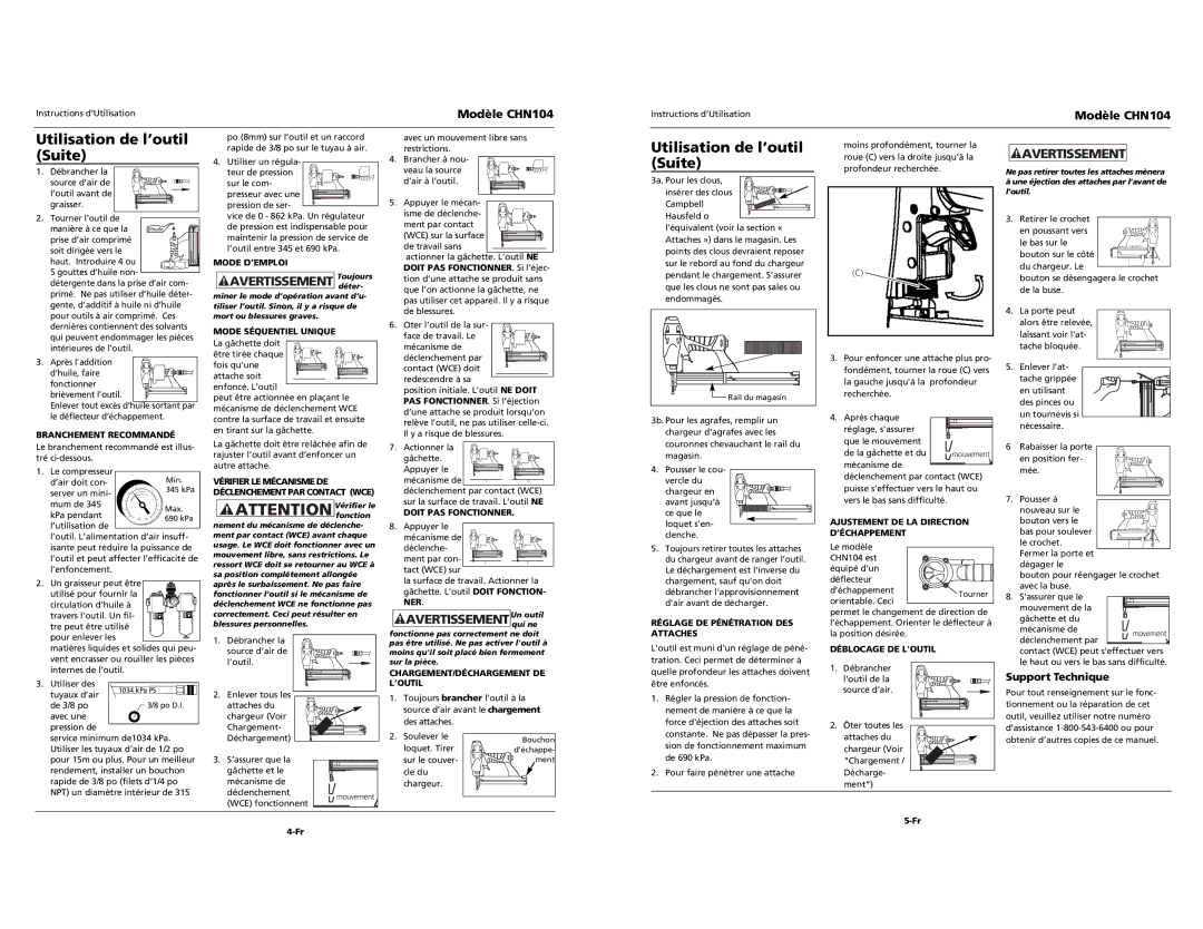 Campbell Hausfeld CHN104 specifications Suite, Support Technique 