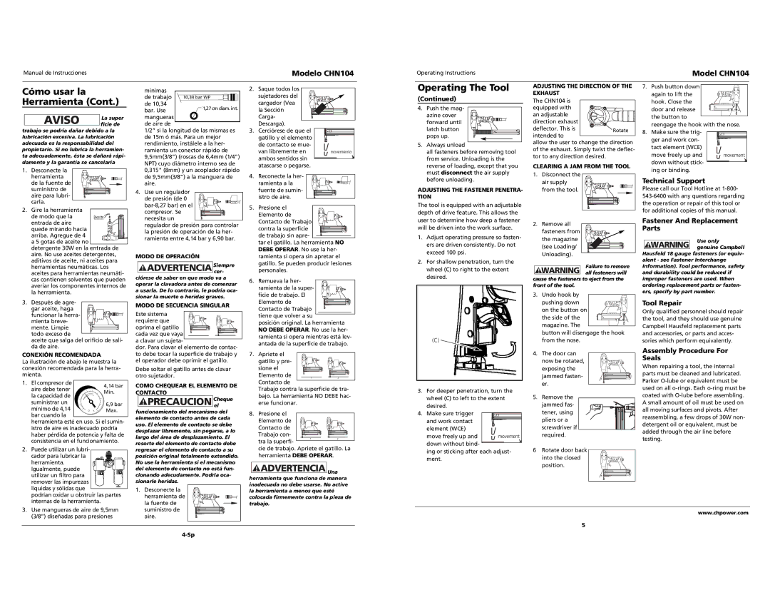 Campbell Hausfeld CHN104 specifications Precaucion Chequeel, Advertencia Siemprecer, Advertencia Una 