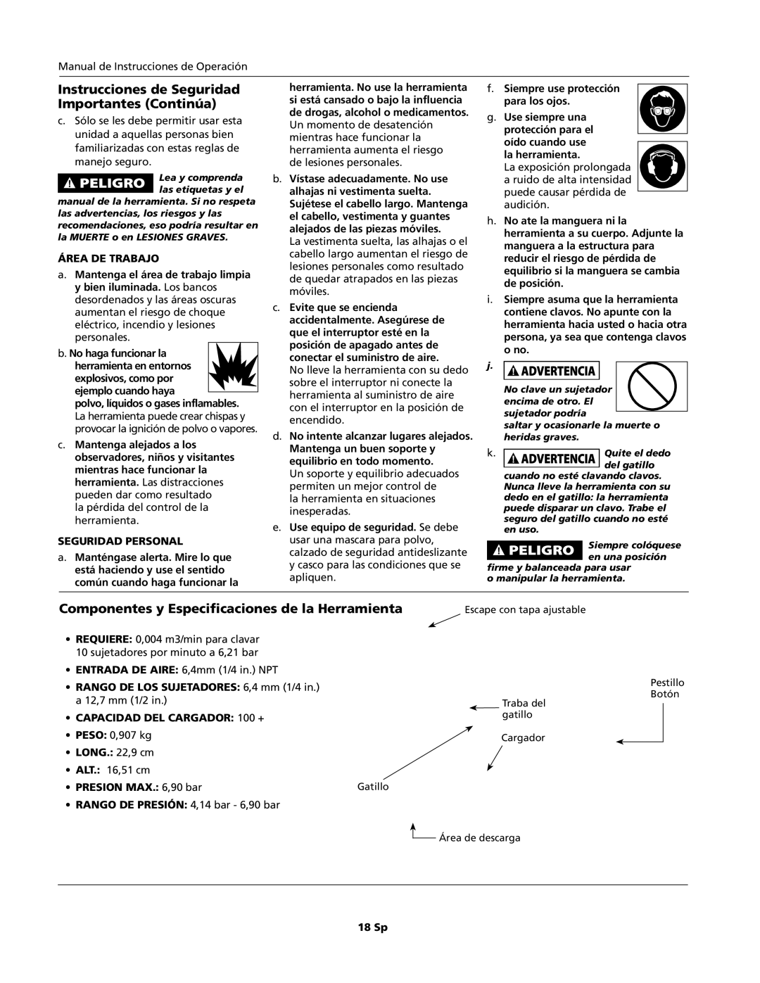 Campbell Hausfeld CHN10600 specifications Instrucciones de Seguridad, Importantes Continúa 