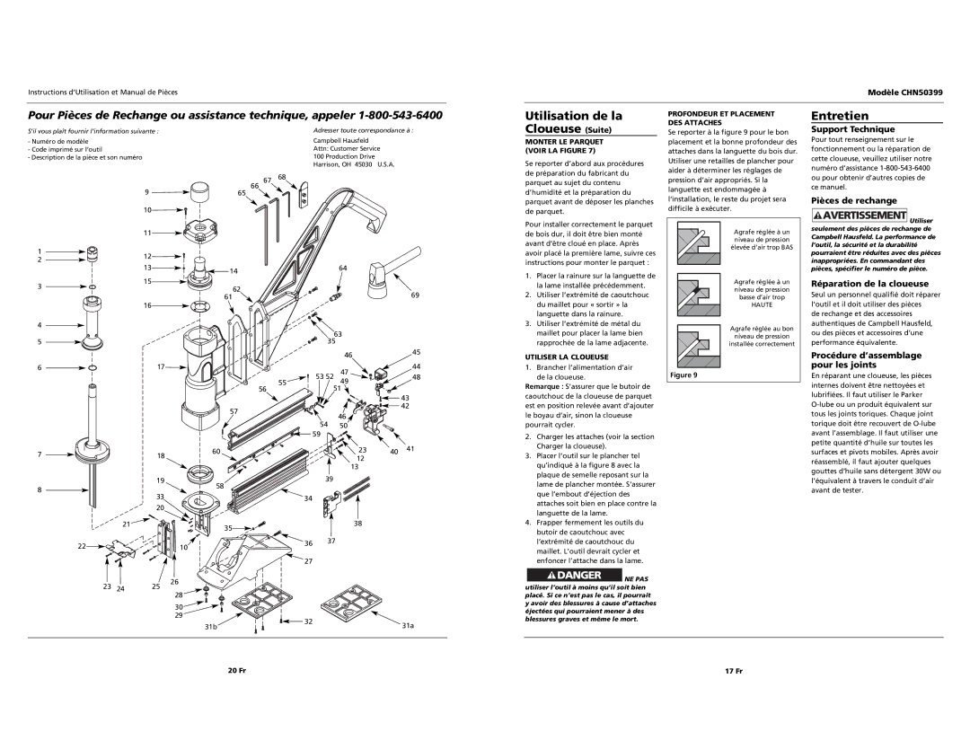 Campbell Hausfeld CHN50399 operating instructions Entretien 