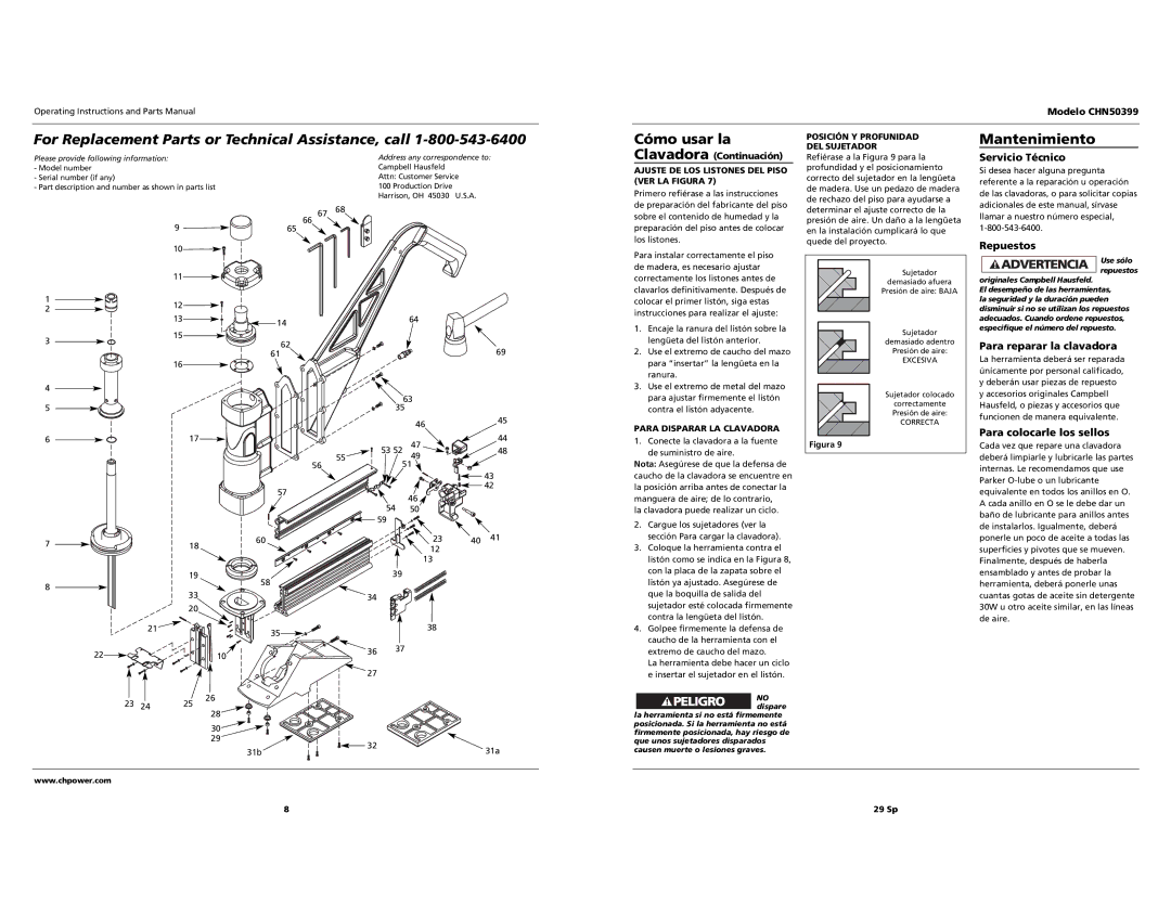 Campbell Hausfeld CHN50399 operating instructions Cómo usar la, Mantenimiento 