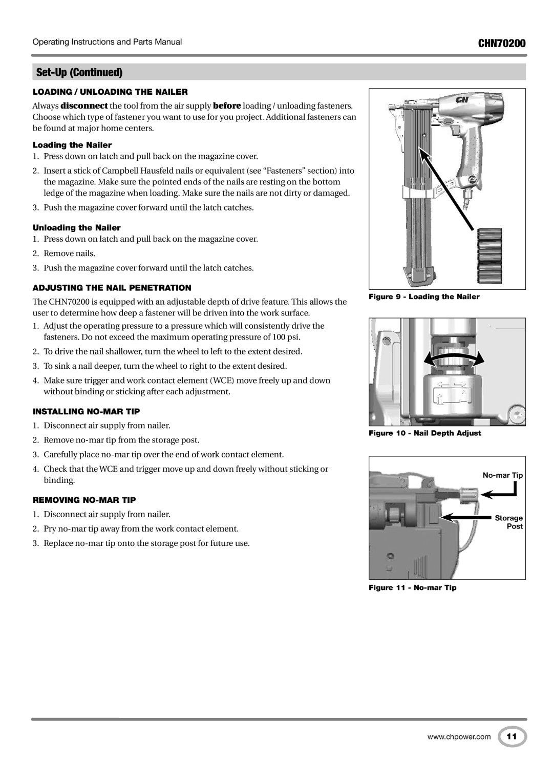 Campbell Hausfeld CHN70200 Loading / Unloading The Nailer, Loading the Nailer, Unloading the Nailer, Installing No-Mar Tip 