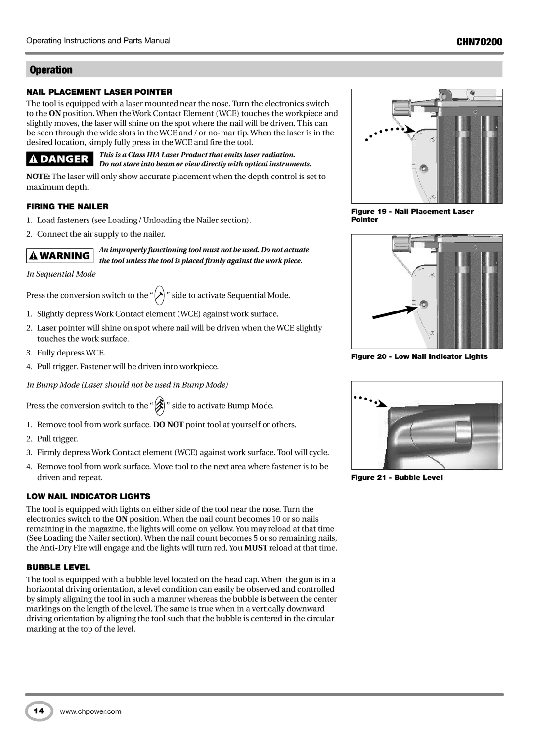 Campbell Hausfeld CHN70200 operating instructions Operation, Firing the Nailer 