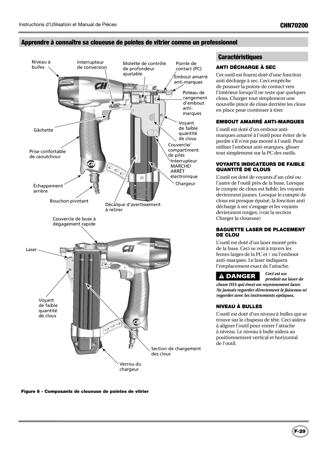 Campbell Hausfeld CHN70200 operating instructions Caractéristiques 