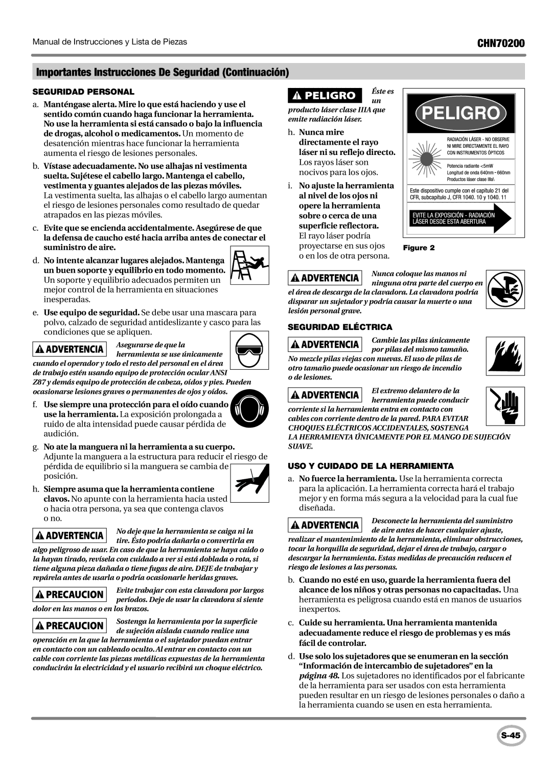 Campbell Hausfeld CHN70200 Importantes Instrucciones De Seguridad Continuación, Seguridad Personal, Seguridad Eléctrica 