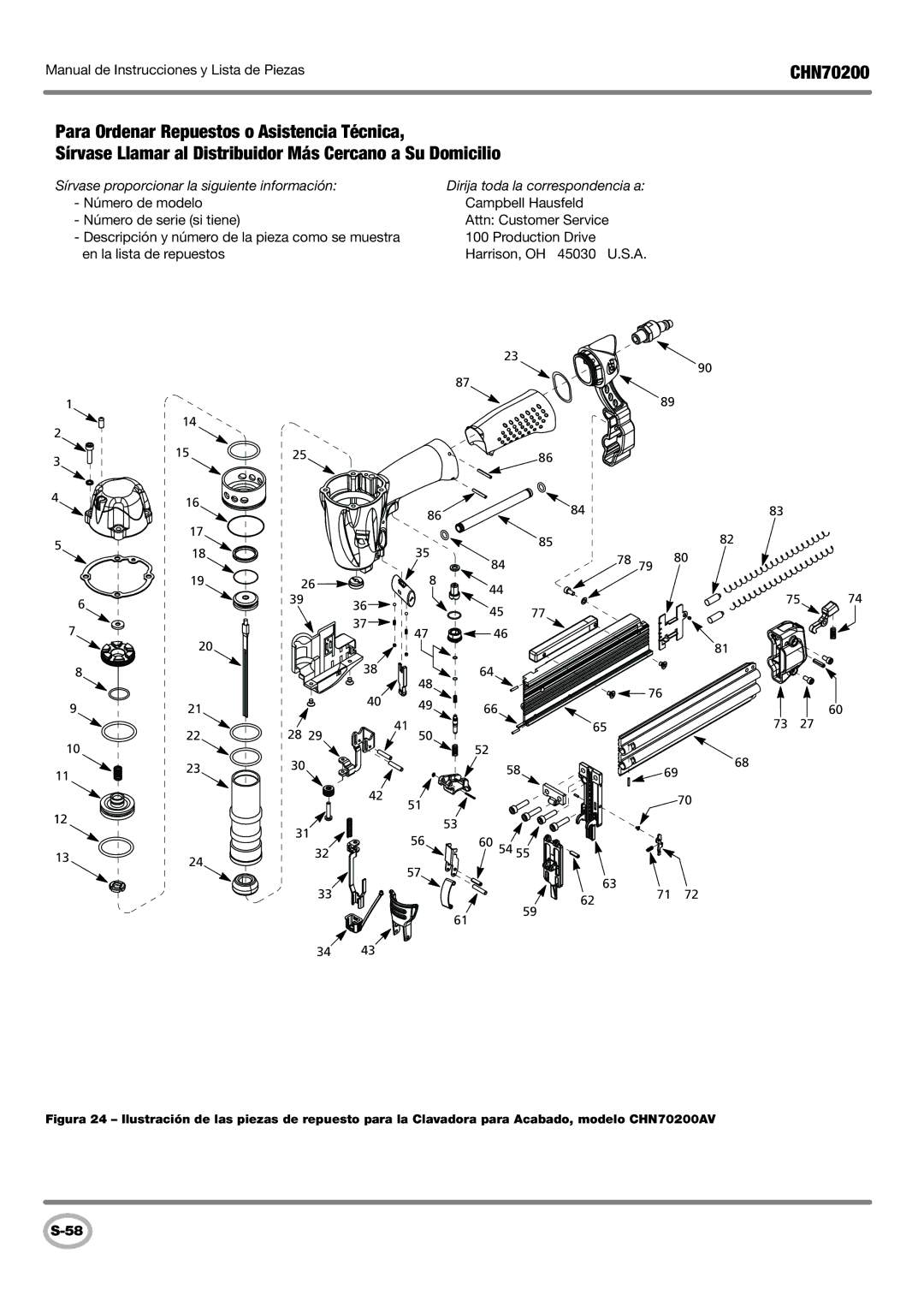 Campbell Hausfeld CHN70200 operating instructions Sírvase proporcionar la siguiente información 