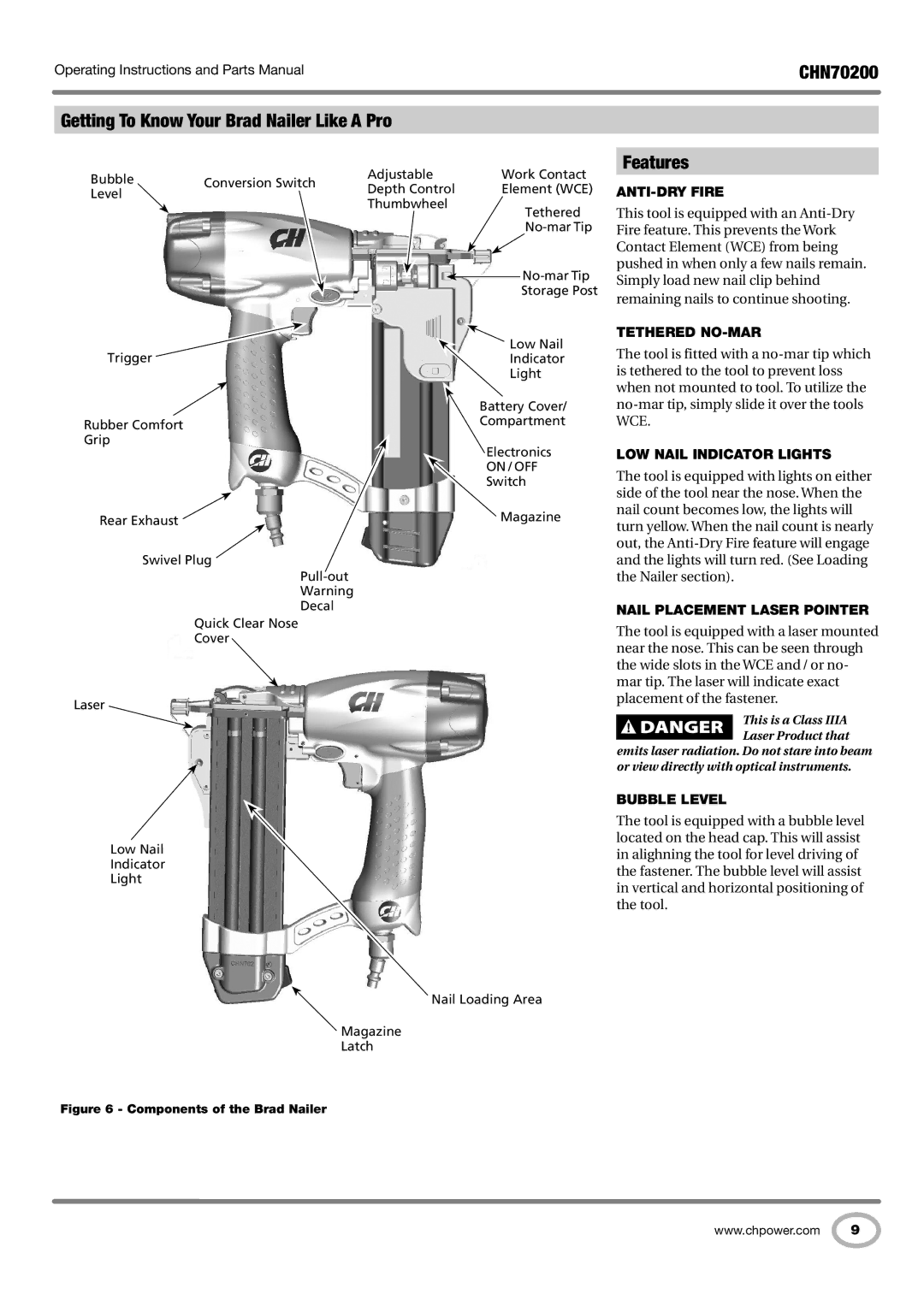 Campbell Hausfeld CHN70200 operating instructions Getting To Know Your Brad Nailer Like a Pro, Features 