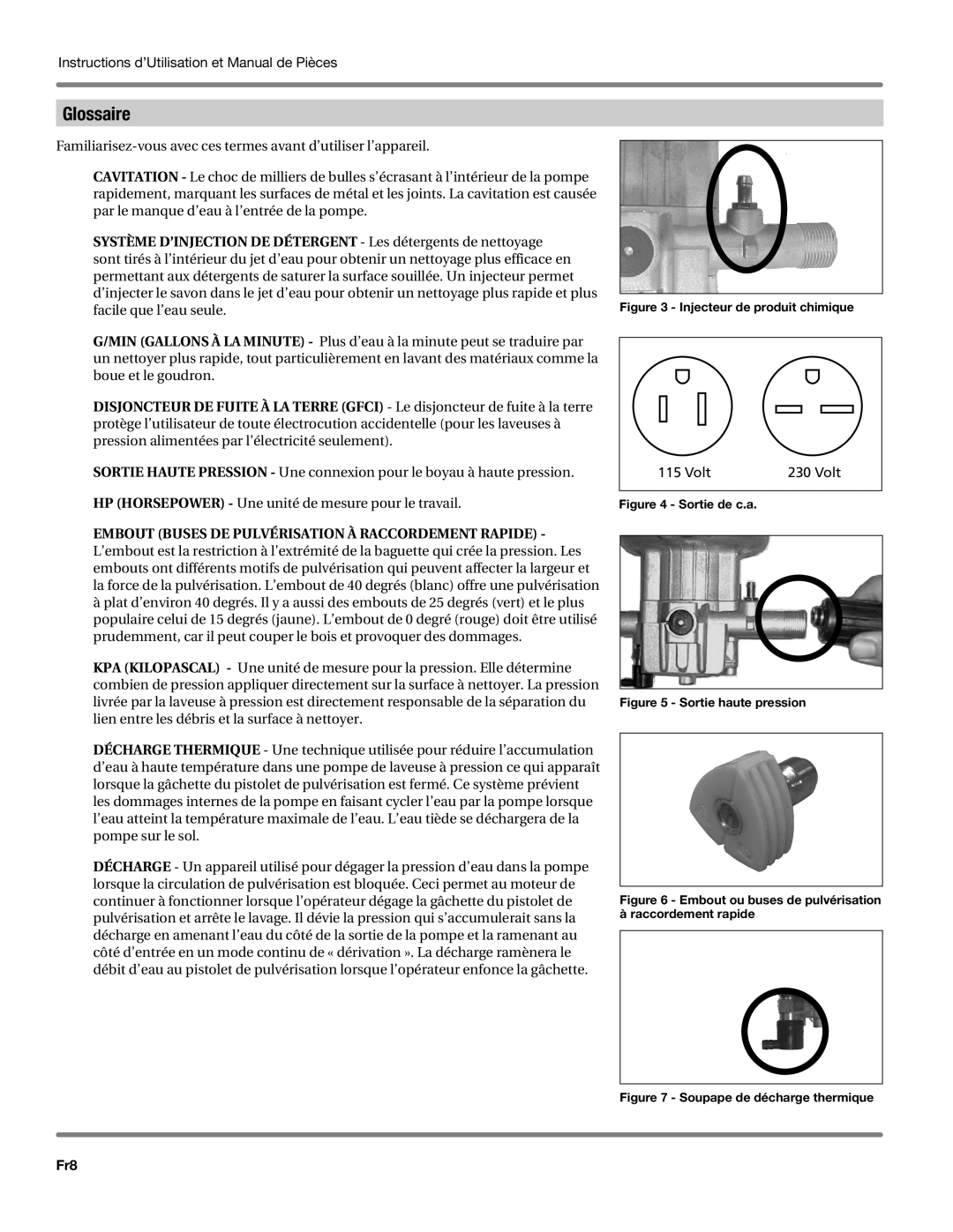 Campbell Hausfeld CP5101 manual Glossaire, Fr8 