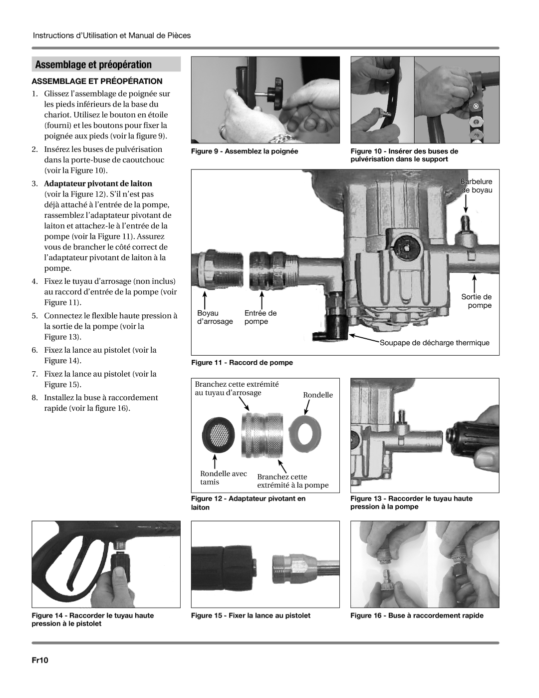 Campbell Hausfeld CP5101 manual Assemblage et préopération, Fr10 