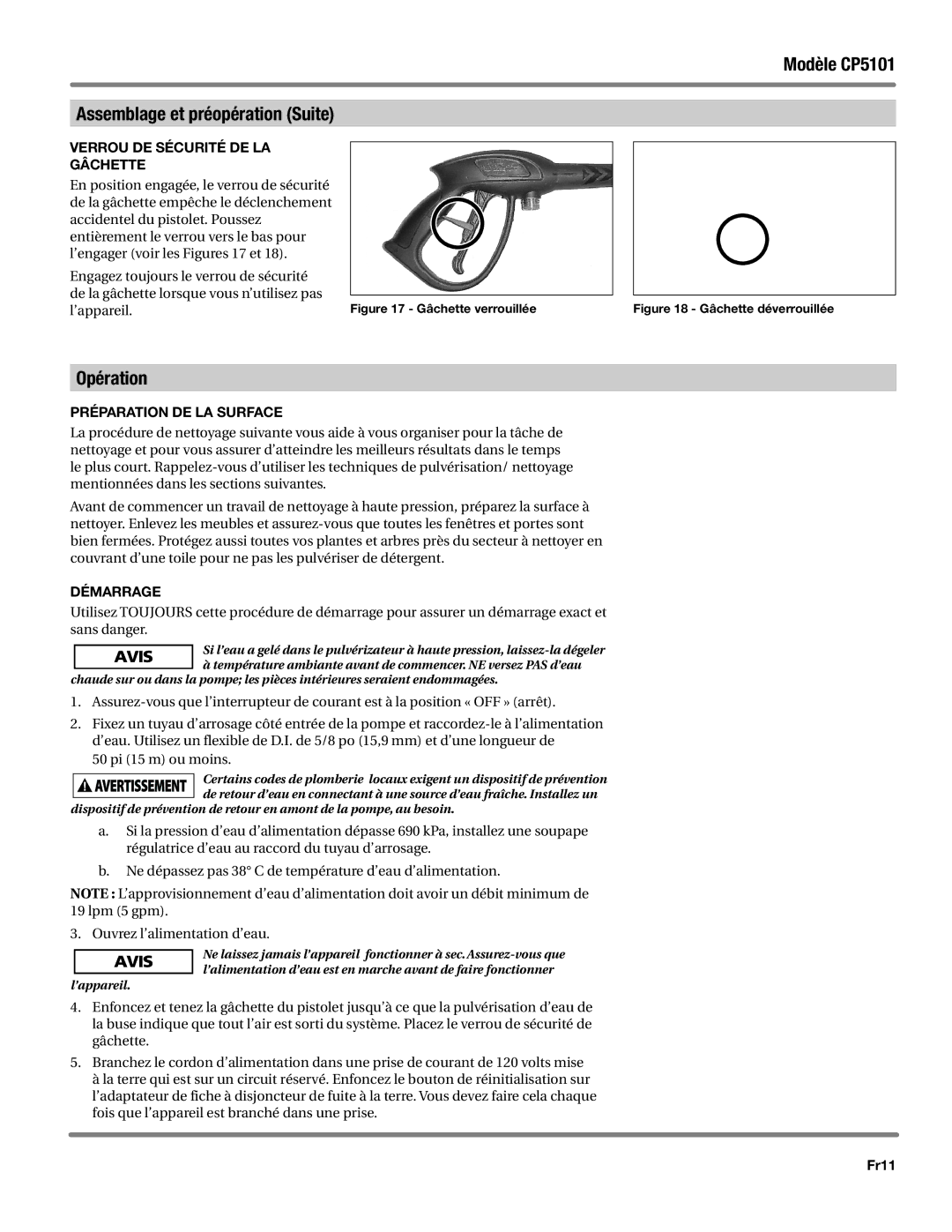 Campbell Hausfeld manual Modèle CP5101 Assemblage et préopération Suite, Opération 