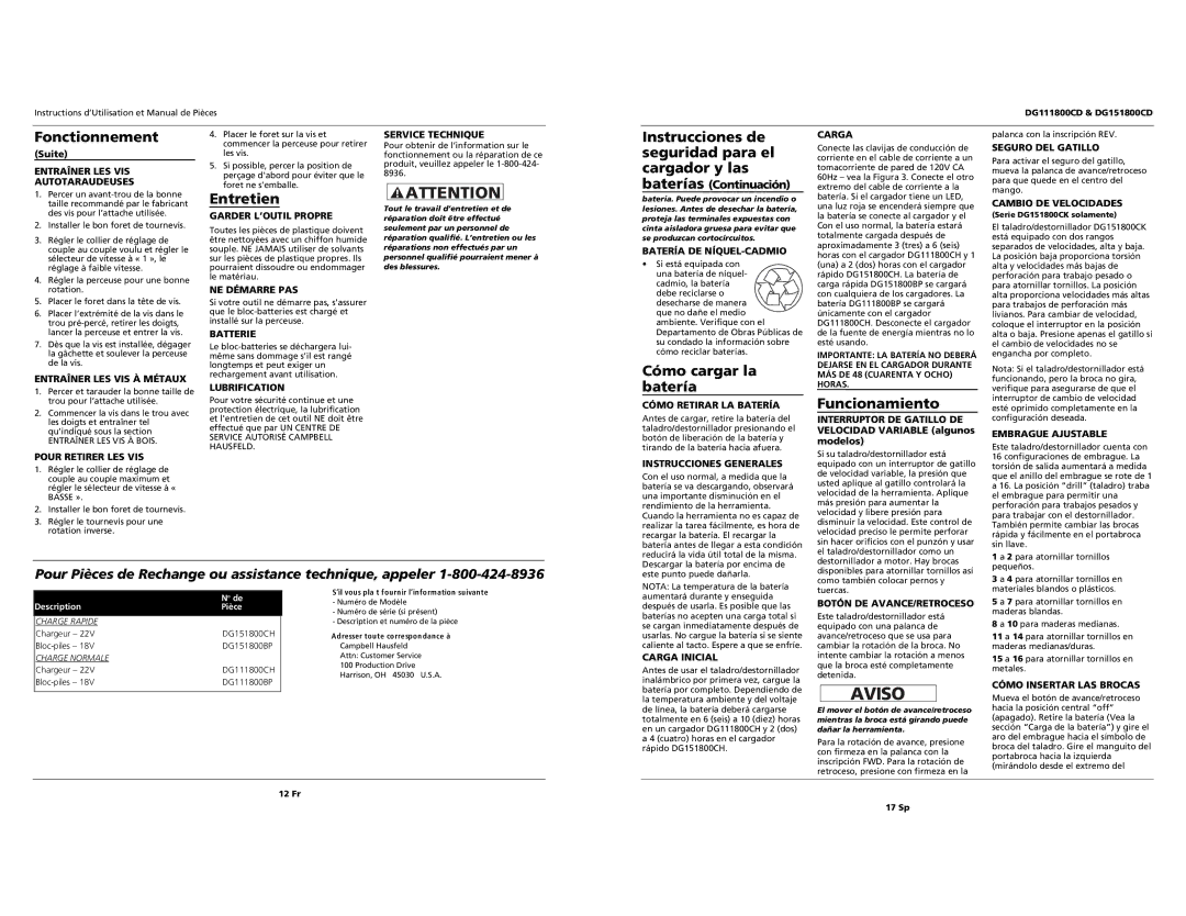 Campbell Hausfeld DG151800CD, DG111800CD operating instructions Entretien, Cómo cargar la batería 