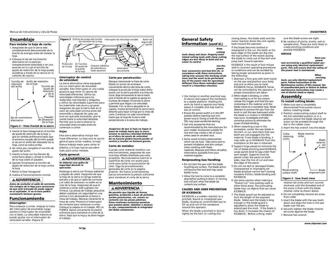 Campbell Hausfeld DG420700CK specifications Ensamblaje, General Safety, Information cont’d, Funcionamiento, Assembly 