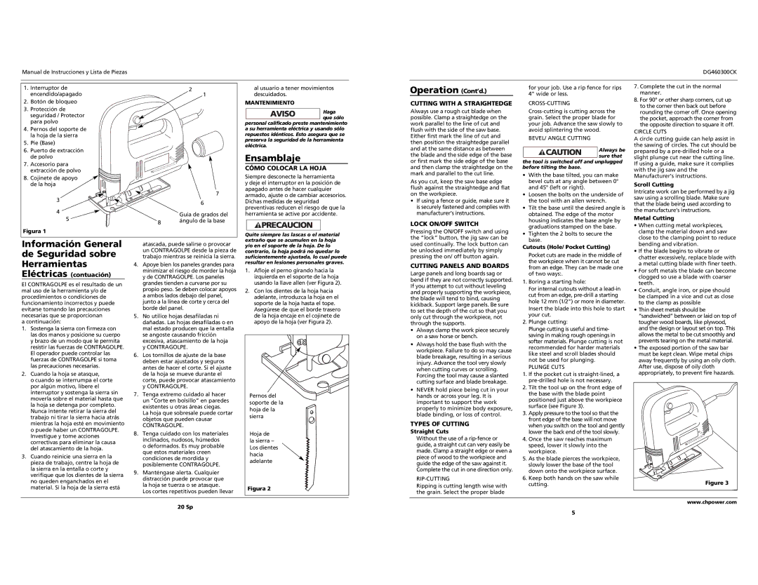 Campbell Hausfeld DG460300CK S specifications Operation Cont’d, Información General de Seguridad sobre Herramientas 